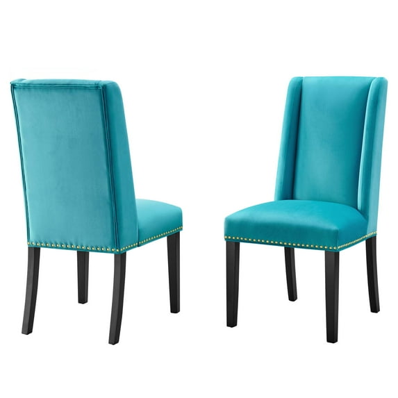 Side Dining Chair, Nailhead, Set of 2, Blue, Velvet, Modern Contemporary, Kitchen Room Cafe Bistro Restaurant Hospitality