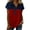 Red, variant on Dweltoz Denim Collar Short Sleeve Shirts for Womens Button Up V Neck Tops Casual Streetwear Patch Work Tees,Red M