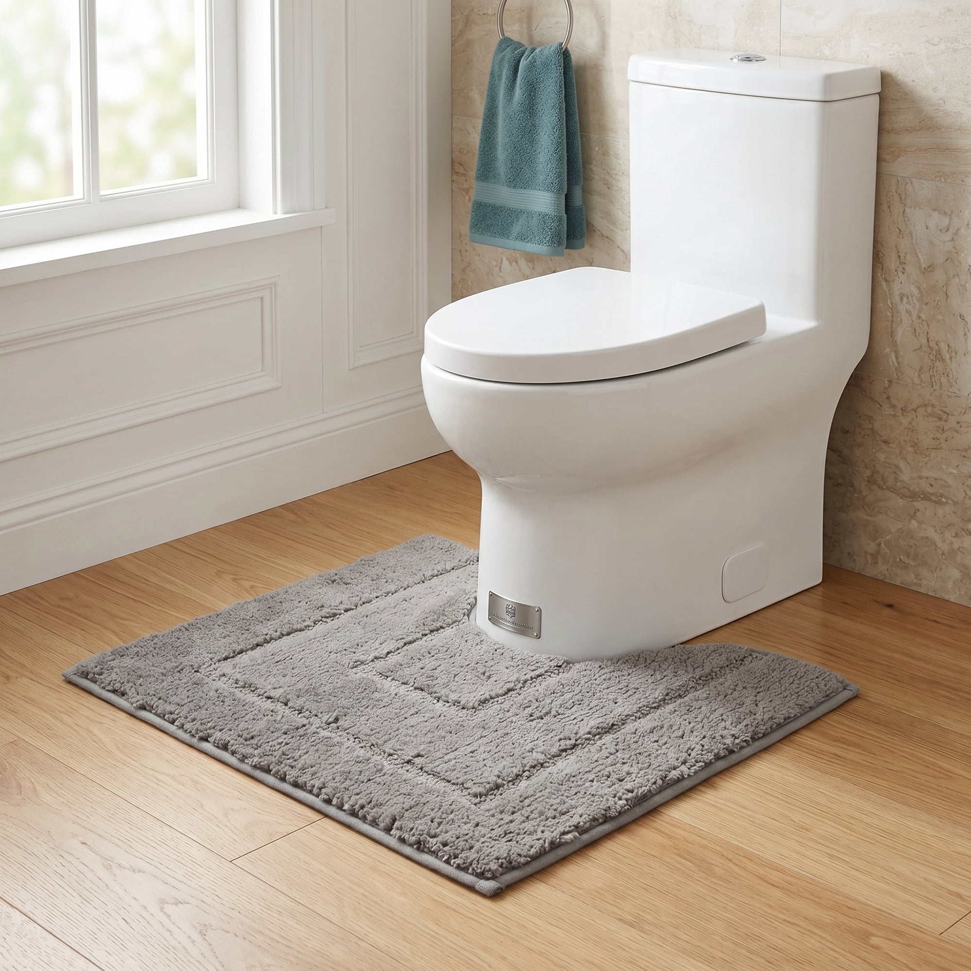 Unique Bargains U-Shaped Absorbent Non Slip Machine Washable Bath Mat Dark Gray 20" x 16"