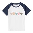 thumbnail image 4 of Girls Navy T-Shirt 4-12Y, Cute Heart & Leopard Print, Soft Polyester Spandex Raglan Sleeve Casual Tee (Size 110-170),Size 9 T, 4 of 8