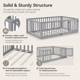 thumbnail image 3 of Miniyam Wooden Twin Size Floor Bed for Kids with Door, High Safety Fence, Gray, 3 of 7