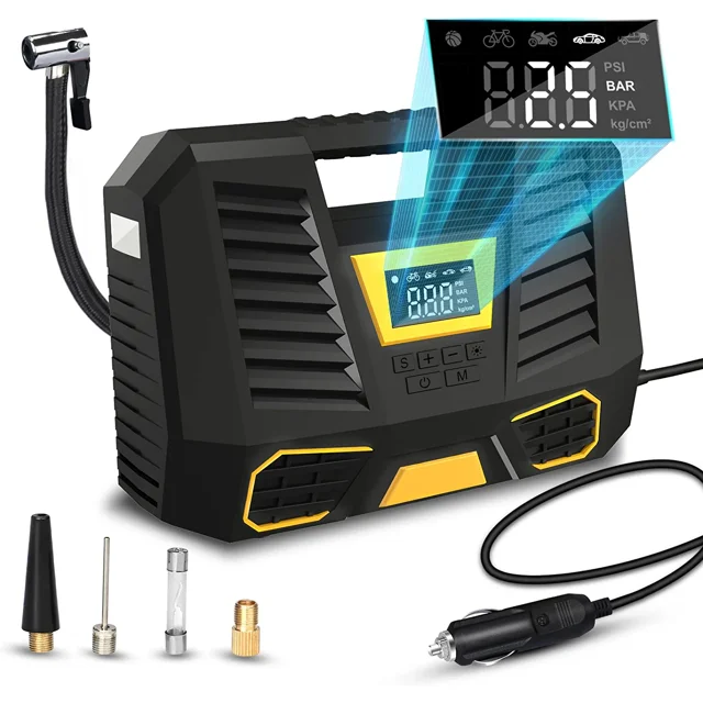 Compresor de aire portátil de 12 V, 150 PSI, mini inflador de neumáticos para coche, digital, eléctrico, con luz LED, para coches, bicicletas, motocicletas y balones.