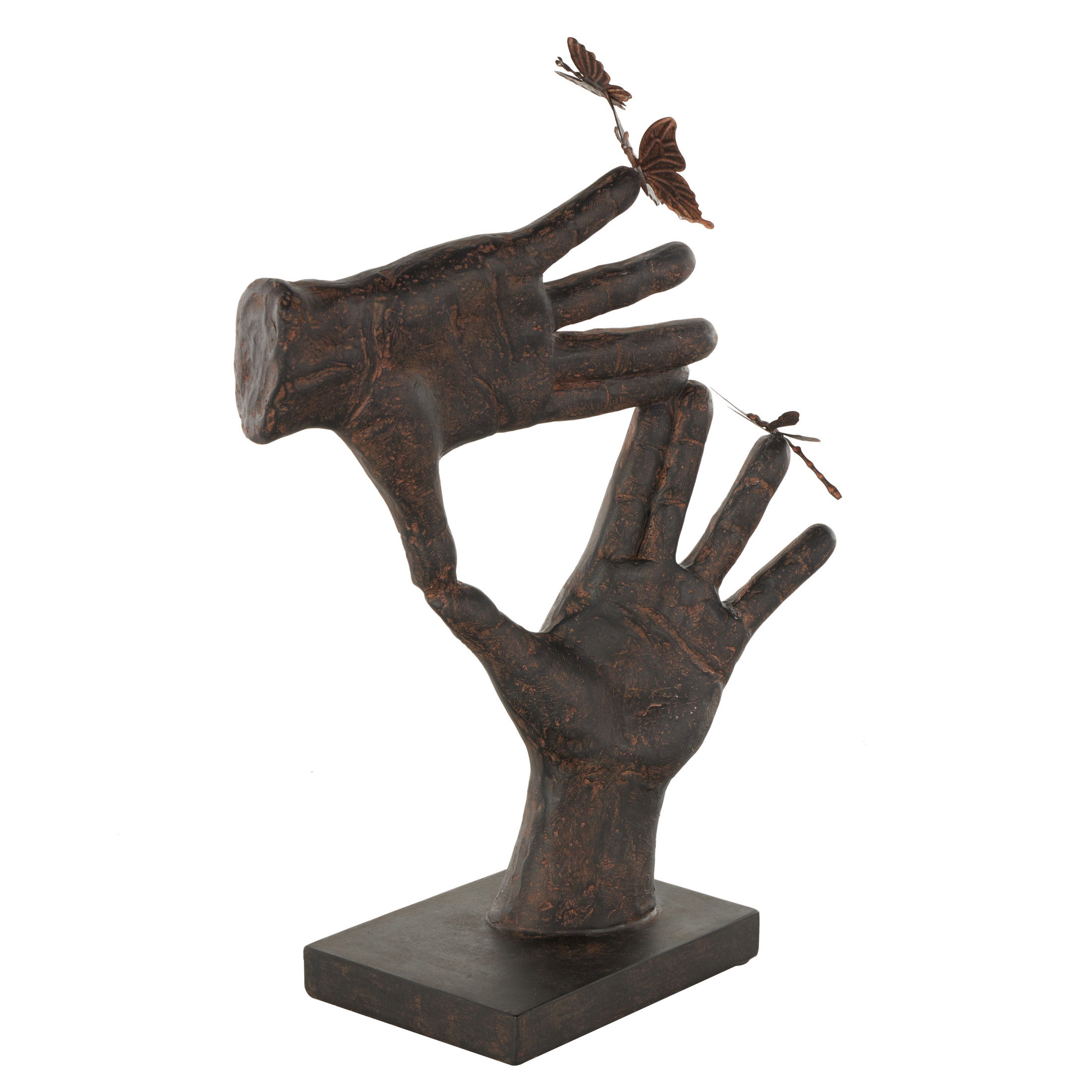 11" x 16" Dark Brown Polystone Sign Hands Sculpture with Butterrfly Accents, by DecMode