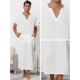 thumbnail image 5 of Camisón de manga corta para hombre, de algodón, con escote en V y abertura lateral, vestido largo blanco M, 5 of 5