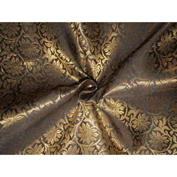 Brocade fabric black x metallic gold color 44" wide BRO756B[1]