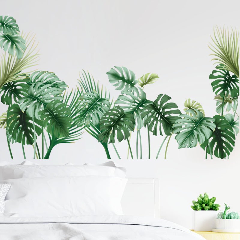 OIENS Tropical Wall Decals Palm Leaf Wall Stickers for Living Room, Green Plants Wall Decor