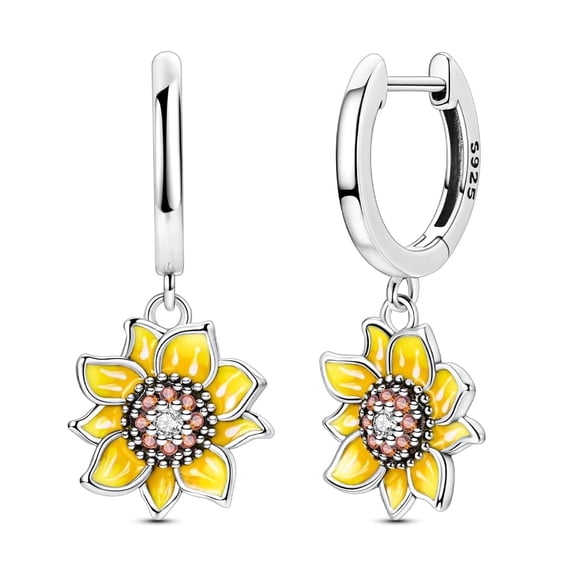 NARMO Original 925 Sterling Silver Yellow Sunflower Hoop Earrings 5A Zircon for Women Jewelry Making