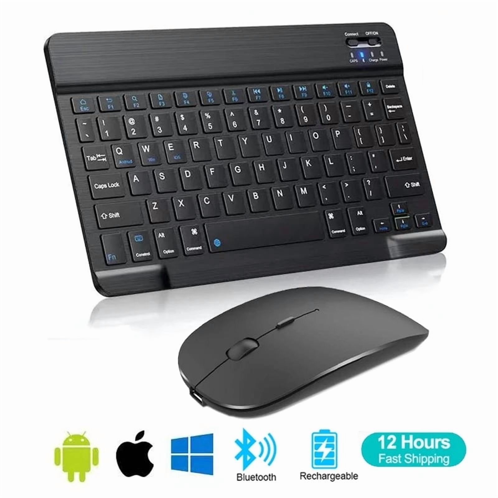 Spanish & English Bluetooth Wireless Keyboard and Mouse Set - Compatible with iPad, Mac, PC, Tablets, Phones & Laptops 10-inch
