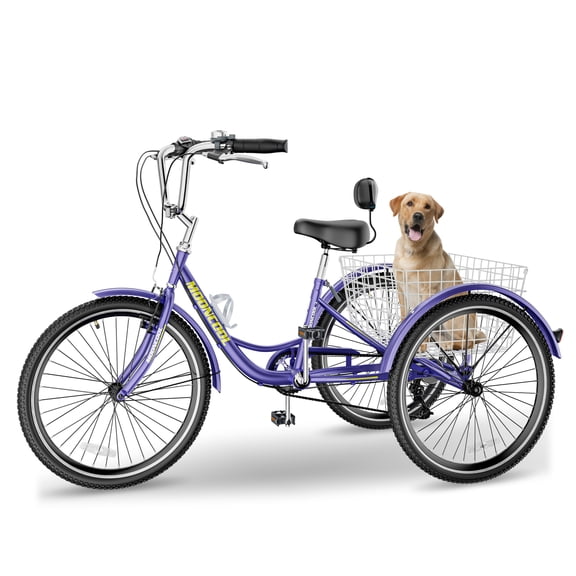 FICISOG 7 Speed Adult Tricycle for Men, 20/24/26 Inch Adult Trike with Basket, 3 Wheel Bikes for Adults Seniors, Cruise Trike for Shopping Picnic