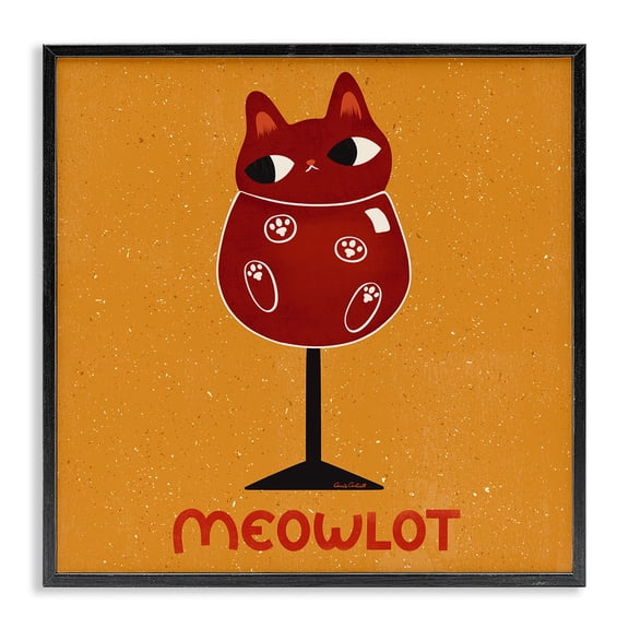 Stupell Industries Eclectic Meowlot Cat Merlot Black Framed Giclee Art, 12 x 12, by Carrie Cantwell