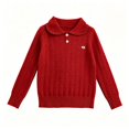 thumbnail image 4 of Girls Sweater Cable Knit Peter Pan Collar Button Placket Soft Lightweight Long Sleeve Jumpers (Red), 4 of 6