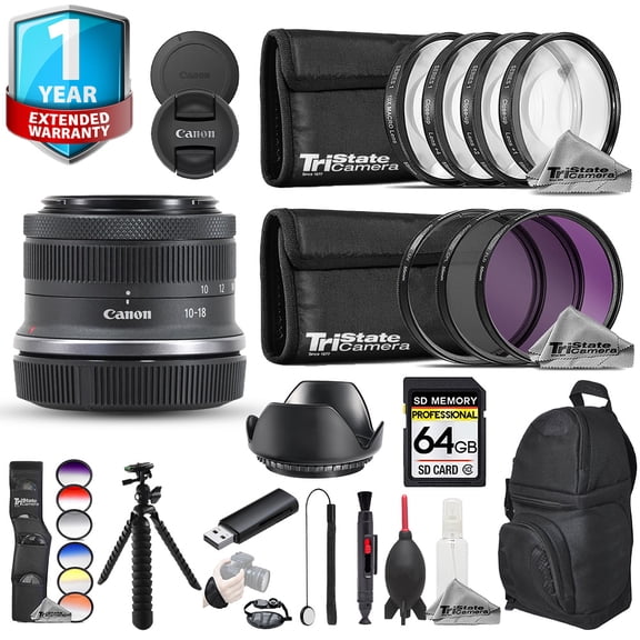Canon RF-S 10-18mm f/4.5-6.3 IS STM Lens - 23pc Pro Bundle 1 Yr Warranty