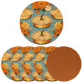 thumbnail image 2 of Thanksgiving Set of 6 Cool Round Microfiber Leather Coasters, 11x11 cm/4.3x4.3 in, Stylish Drink Mats for Home and Office Decor, 2 of 6