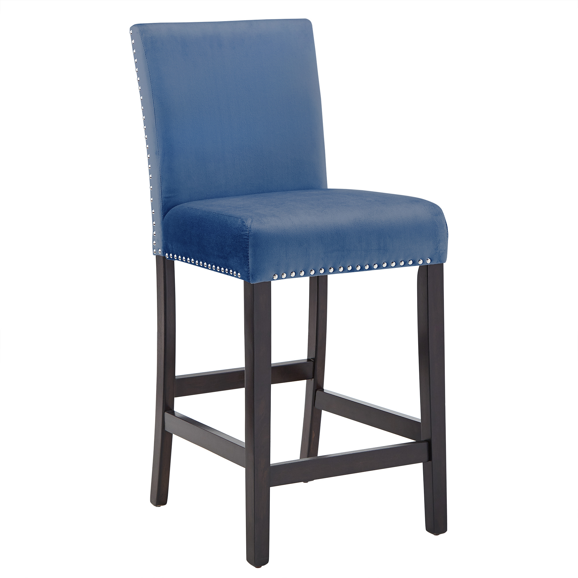 Weston Home Banford Nailhead Velvet Upholstered 26" Counter Height Chairs, Set of 2, Blue