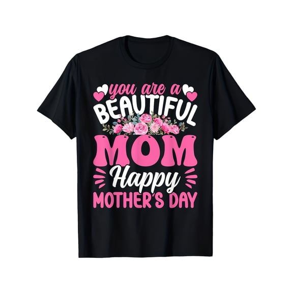 Beautiful Mom Happy Mother's Day T-Shirt Retro Floral Pink Roses Graphic Tee for Women Gift for Mother Personalized Style Apparel