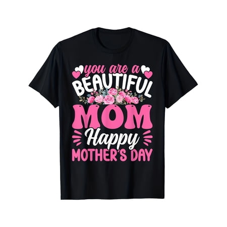 Beautiful Mom Happy Mother's Day T-Shirt Retro Floral Pink Roses Graphic Tee for Women Gift for Mother Personalized Style Apparel