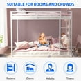 thumbnail image 5 of Kacho Bunk Bed, Full Over Full Metal Bunk Bed, Low Bunk Bed Whit Safety Full-Length Guardrail, and Ladder, No Box Spring Needed, Suitable for Teens, Bunk Bed Frame Easy Assembly, White, 5 of 7
