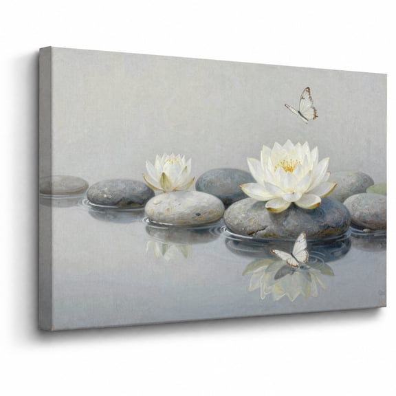Framed Water Lily Canvas Wall Art Bedroom Decor Minimalist Butterfly and Pebble abstract canvas print for bathroom bedroom living room