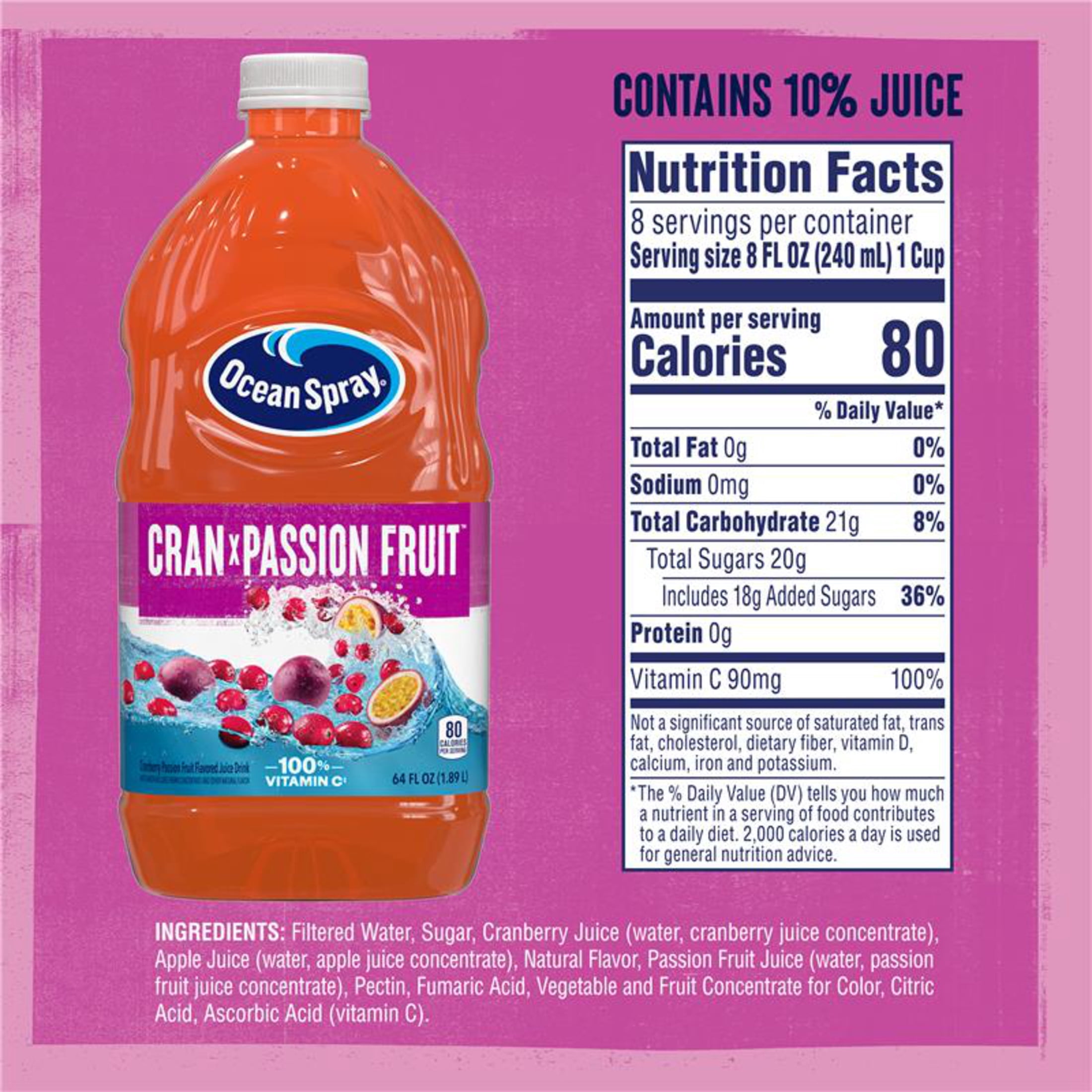 Ocean Spray® Cran X Passion Fruit™ Juice Drink – 64oz Bottle