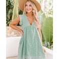 thumbnail image 3 of ORUYROP California Romper Dress with Shorts Underneath Pockets Loose Summer V-Neck Lace Eyelet Skirt Plain Ruffle Sleeve Dress, 3 of 7