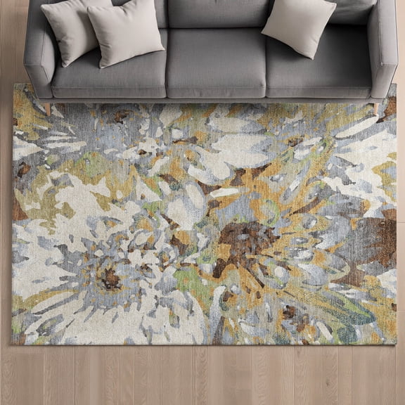 Addison Rugs Mayfield Premium Machine Washable Transitional Floral Wheat Rectangle Rug, 10' x 14'