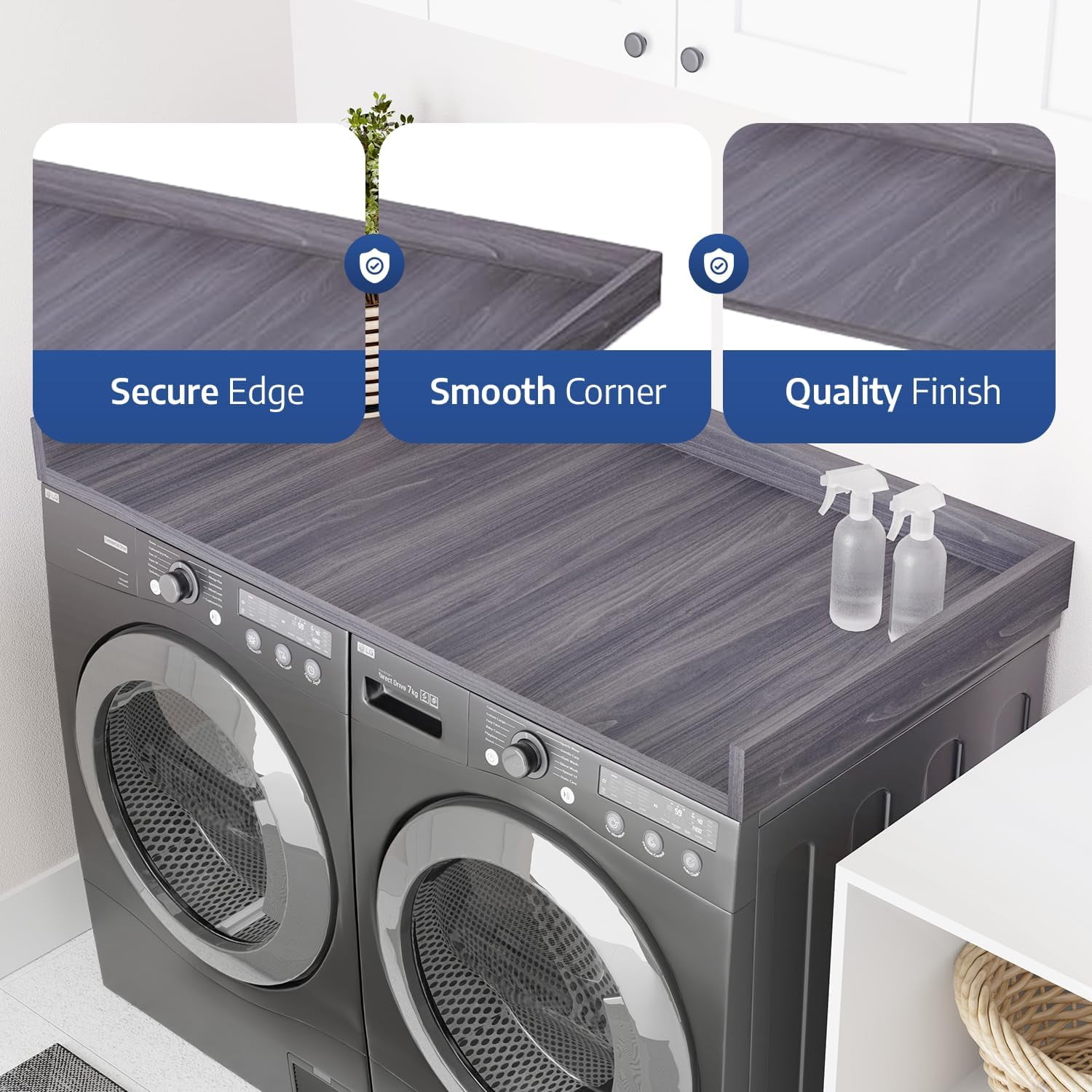 OfficeSimpli Washer Dryer Countertop w Non-Slip Pads, Made in USA, Laundry Room Wood Topper, Washer Dryer Cover for Top, Laundry Guard, Laundry Countertop, Laminate Finish (Iconic Maple)