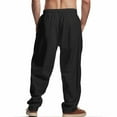 thumbnail image 4 of YLSDY Men's Casual Linen Pants Elastic Waist Drawstring Pant Lightweight Wide Leg Trousers Solid Comfy Fall Clothes Black M, 4 of 9