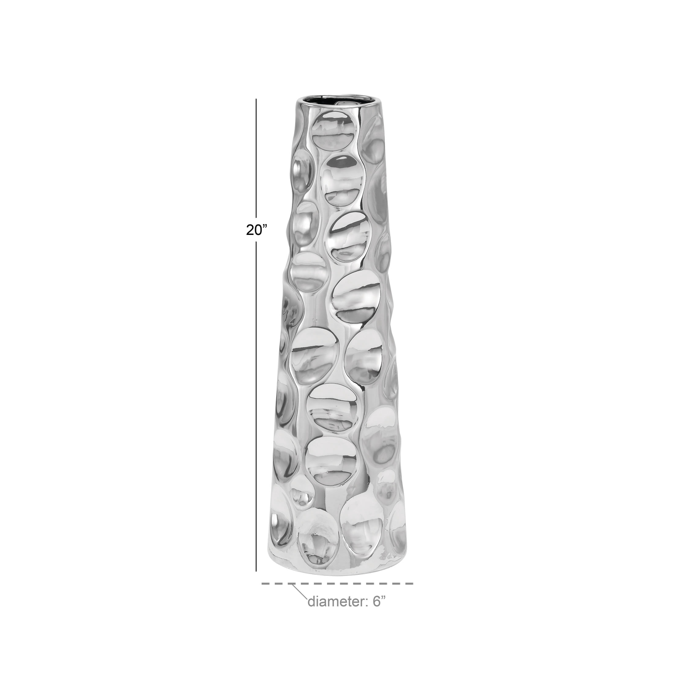 DecMode 20" Cone Silver Ceramic Vase with Concaved Bubble Texture