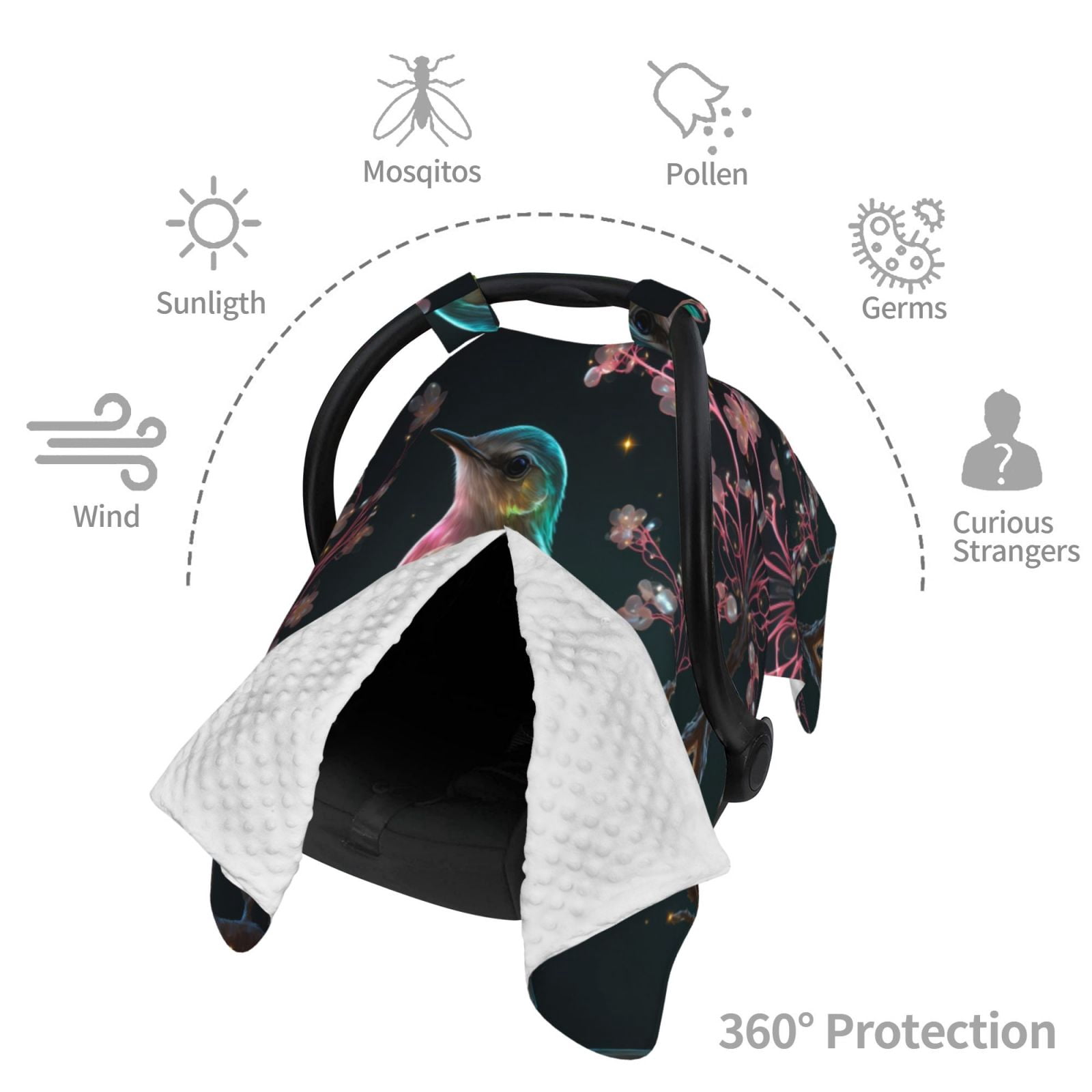 Car Seat Cover Baby - Pink Patterned Bird D Breathable Infant Car Seat Cover for Baby Carseat, Lightweight Comfort Baby Essentials Must Haves Newborn Stuff for Girl Boy