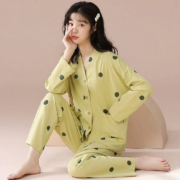 Pijamas de primavera para mujer manga larga algodon de imitacion para primavera y otono dulce hogar
