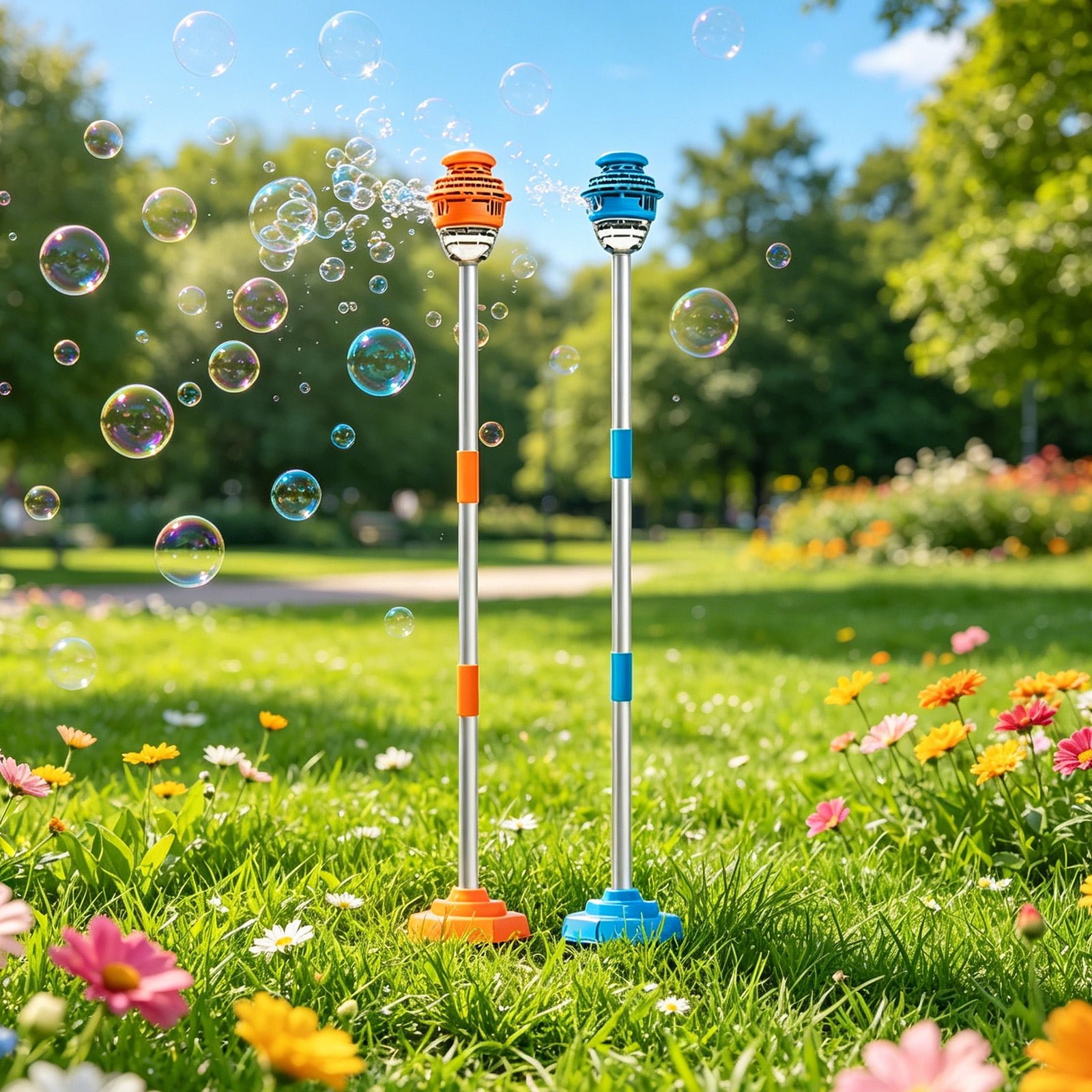 Bubble Sprinkler Machine, Outdoor Bubble Blower and Water Spray 2 in 1 Wand with Street Lamp Design, Plastic Bubble Maker for Garden Party Event (Random Color)