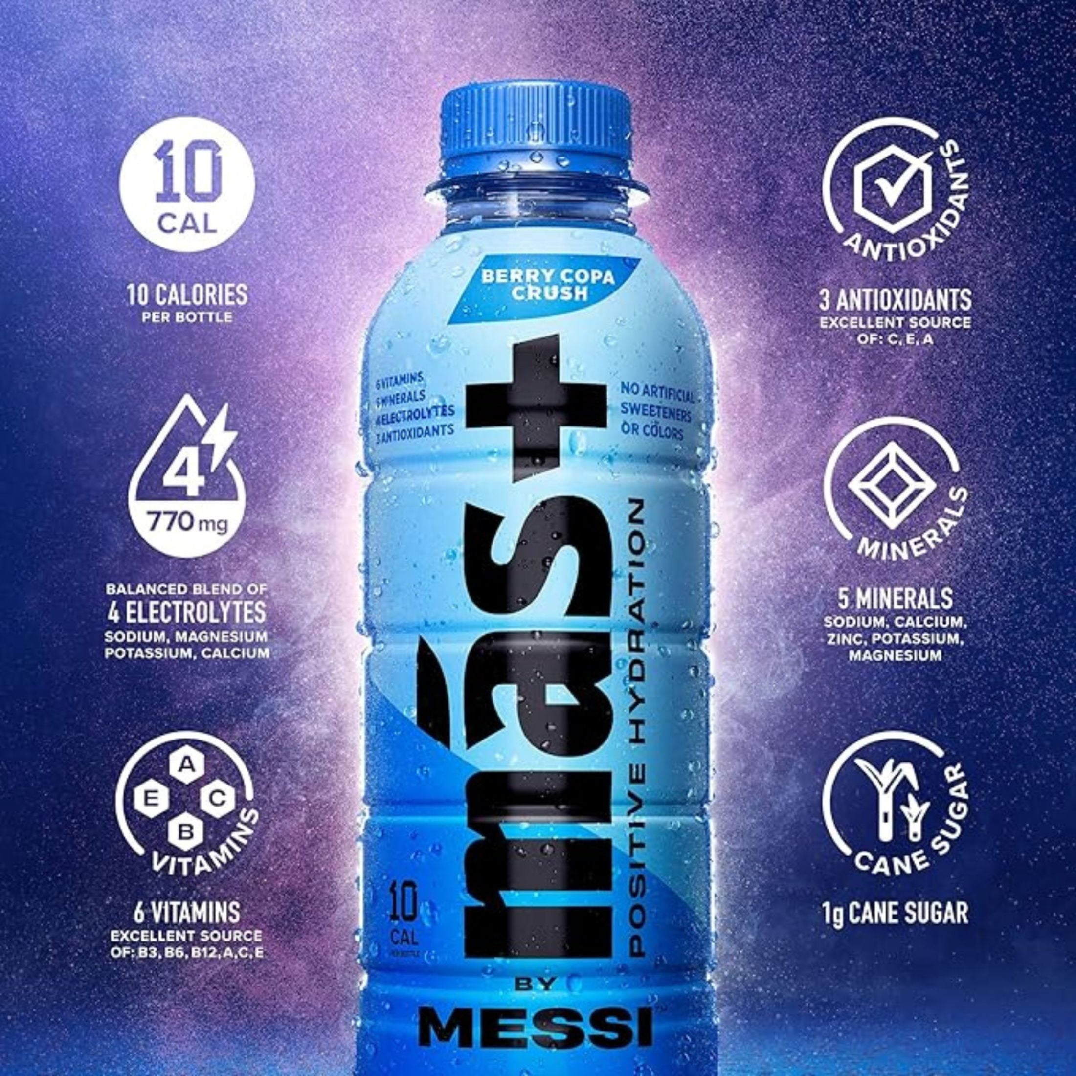 (2 pack) Mas+ by Messi Hydration Sports Drink Berry Copa Crush, 16.9 fl oz Bottle
