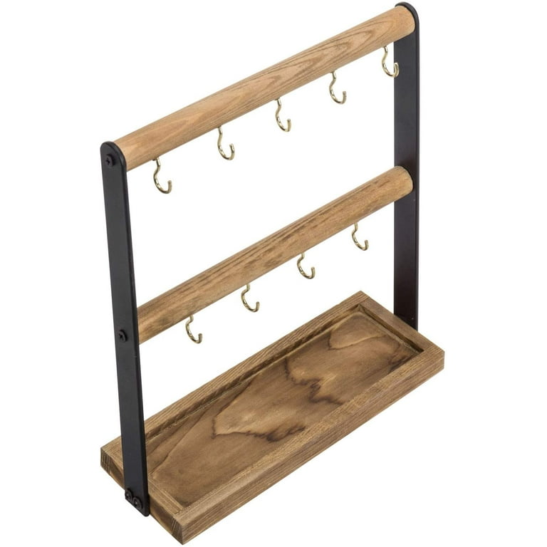 Burnt Wood Entryway Wall Organizer Rack with Cabinet and Black Metal K –  MyGift