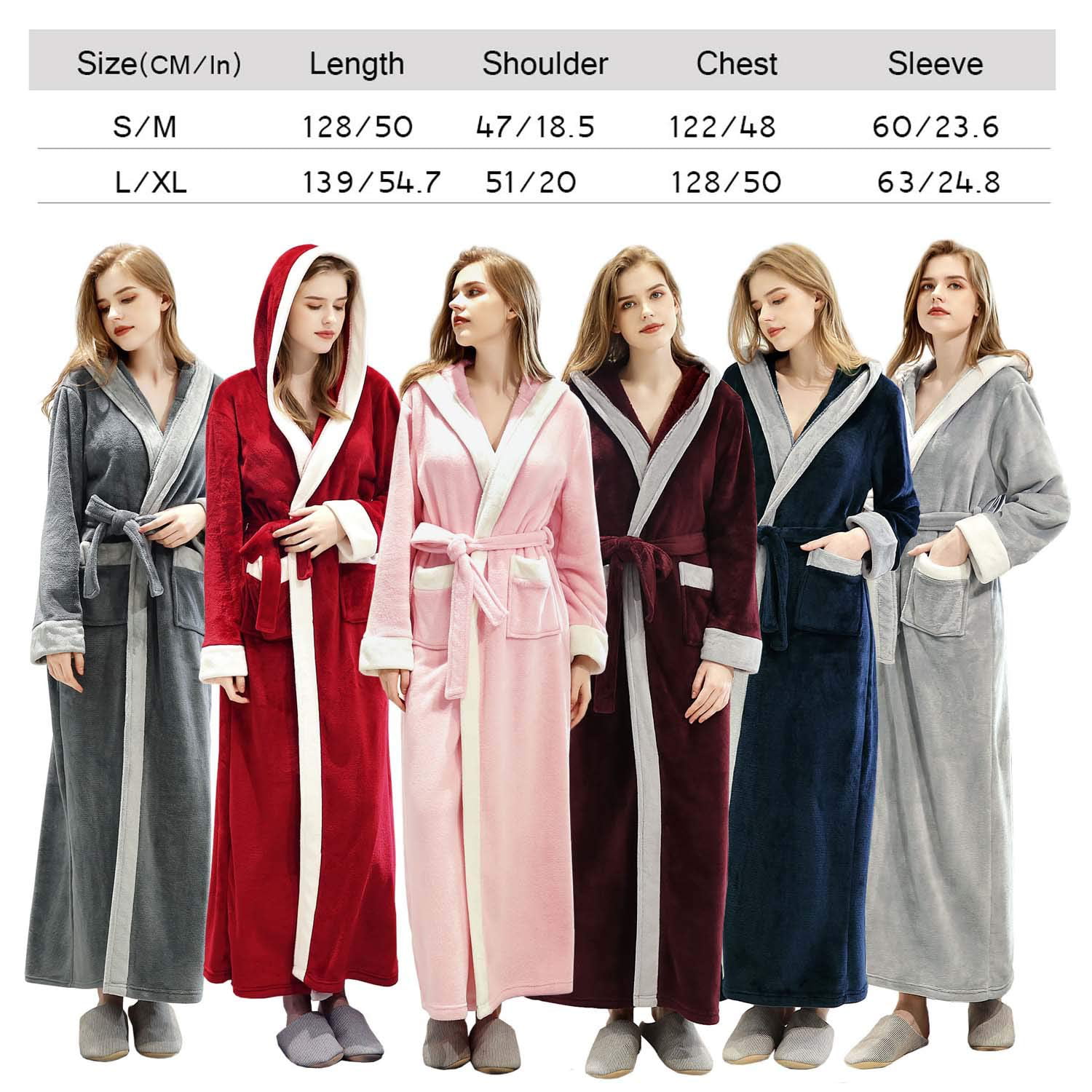 Womens Long Fleece Robes Luxurious Plush Bathrobe Full Length Pajamas Sleepwear