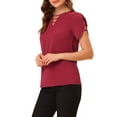 thumbnail image 4 of INSPIRE CHIC Blouse Décontractée à Col Fendu avec Découpe en V pour Femmes, Poignets Coupés, Bourgogne, 4 of 6