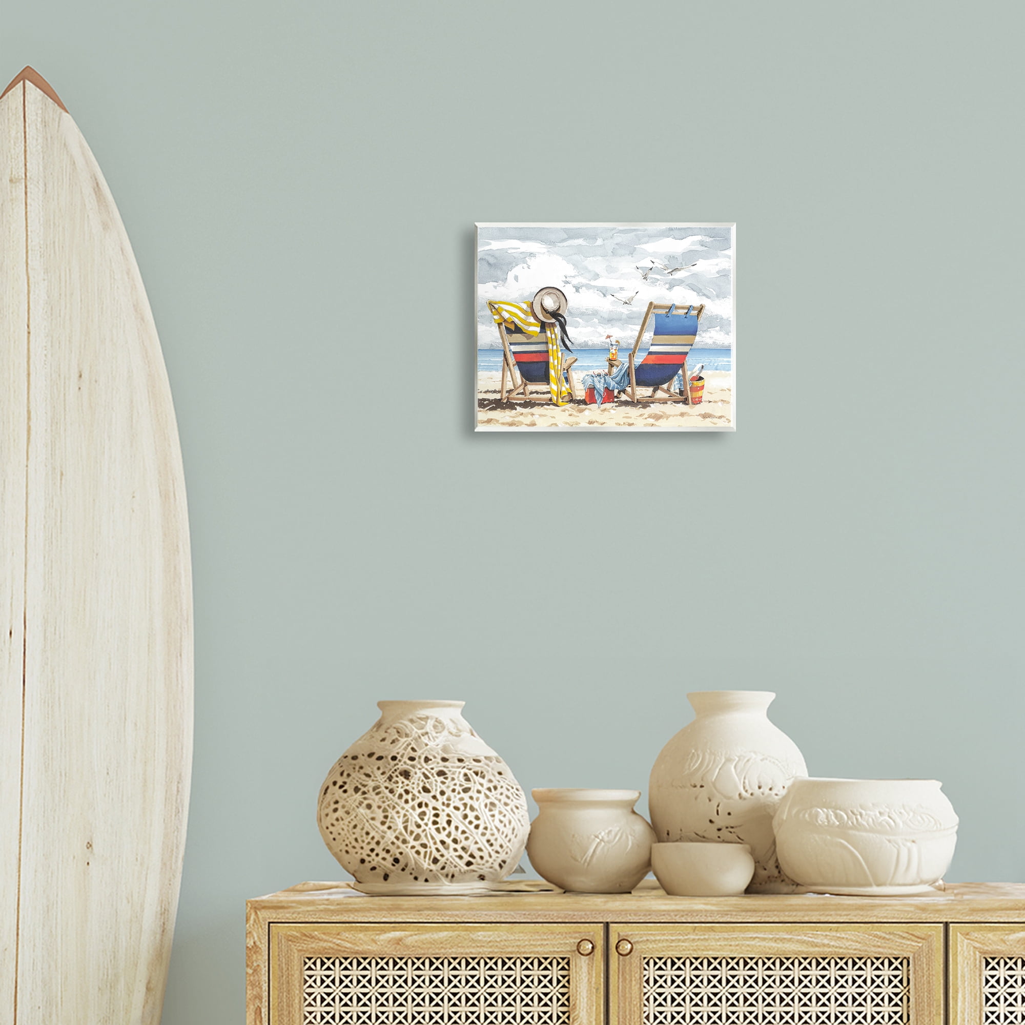 Stupell Industries Peaceful Beach Chairs Hangout Landscape & Nature Painting Unframed Art Print Wall Art, 14 x 11