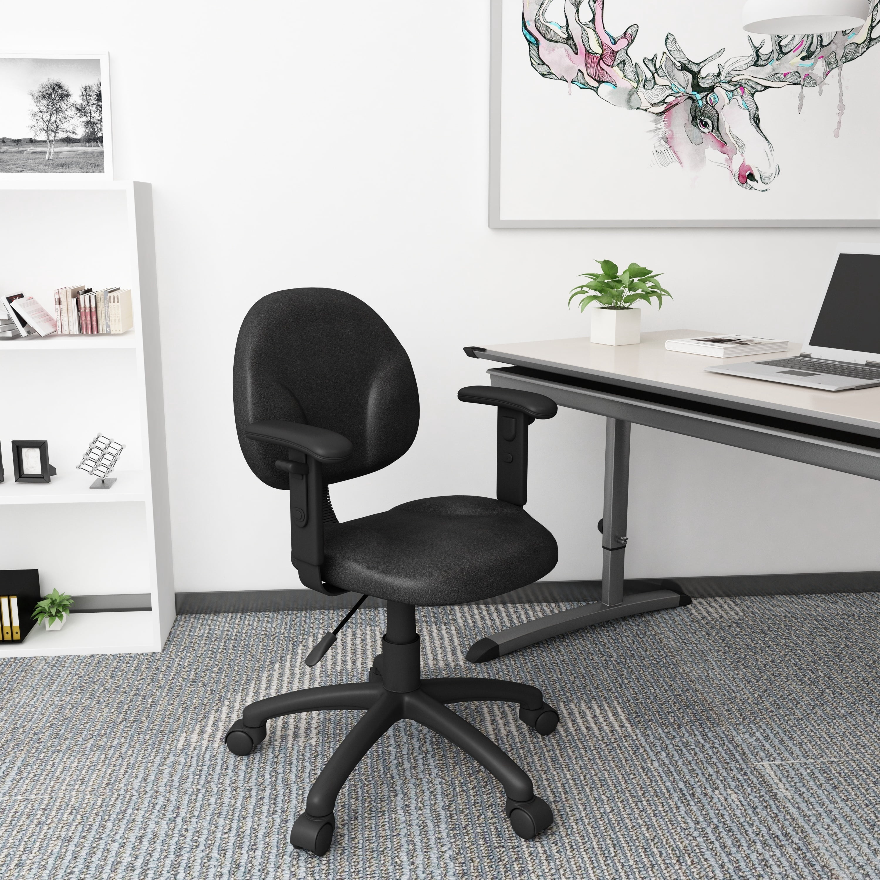 Boss Office Products Fabric Upholstered Wide Seat Office Swivel Chair with Arms in Black