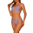 thumbnail image 4 of Conjuntos de bikini de triángulo de 2 piezas para mujer, con anillo, tirantes anchos ajustables, cierre en la espalda, trajes de baño acanalados, talla X-Large, color púrpura, 4 of 5