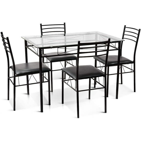 Dining Table Set 5 Piece Home Kitchen Dining Room Tempered Glass Top Table and Chairs Breakfast Furniture