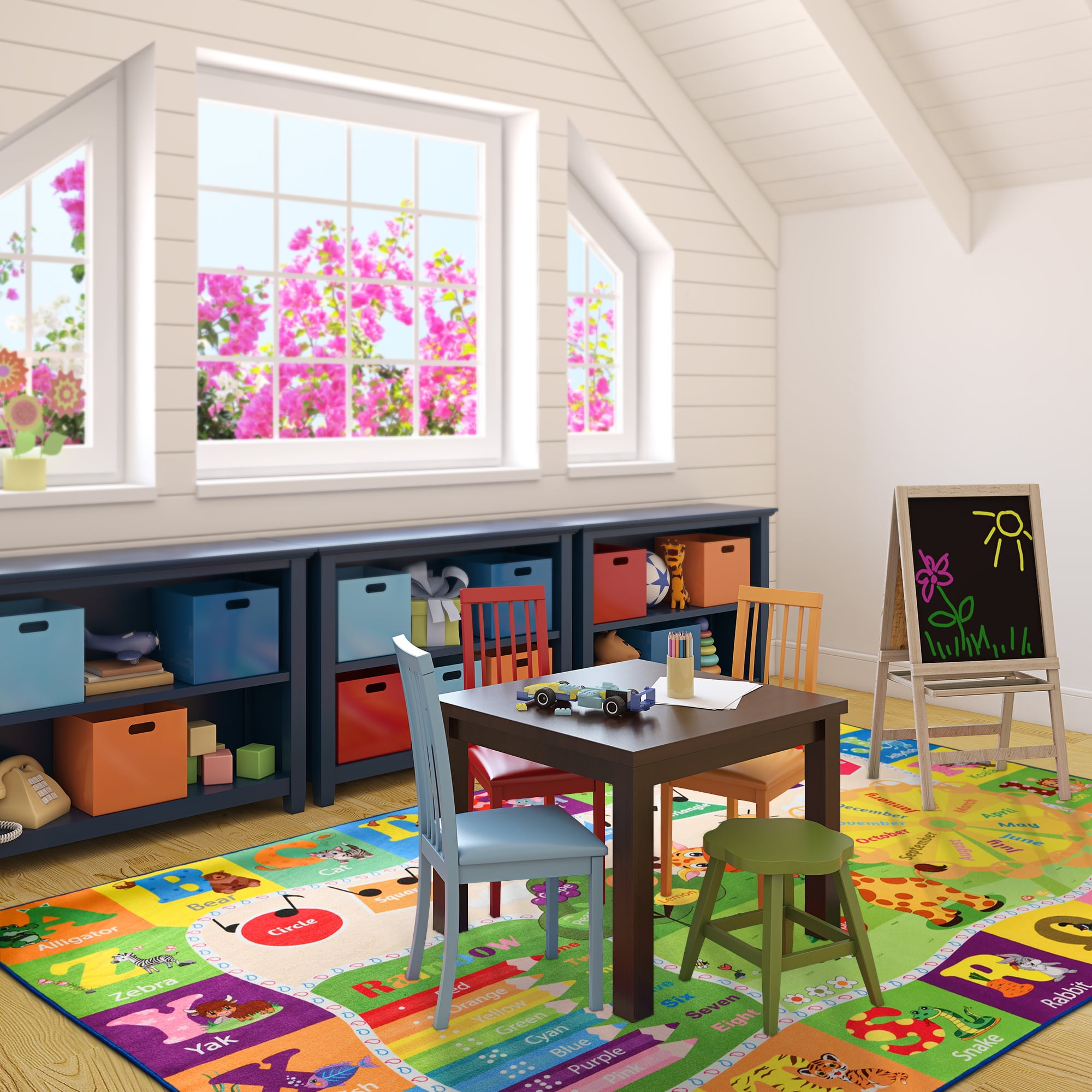 Dwelke Kids Rugs Animals Educational Carpet Play Rug for Playroom Mat Alphabet Area Rug, Cute Cartoon Daycare Supplies, Kids Gift for Playroom,Bedroom and Nursery 4'x6'