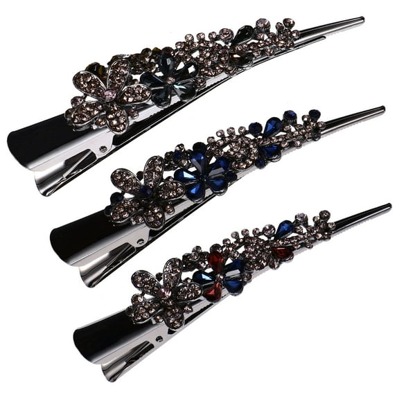 ifundom 3Pcs Fashion Rhinestone Hair Clamps Assorted Colors cate Hairpins for Elegant Hair Decoration