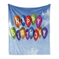 thumbnail image 1 of Birthday Soft Flannel Fleece Blanket, Colored Celebration Balloons with Letters in the Clear Sky White Clouds Happiness, Cozy Plush for Indoor and Outdoor Use, 50" x 70", Multicolor, by Ambesonne, 1 of 6