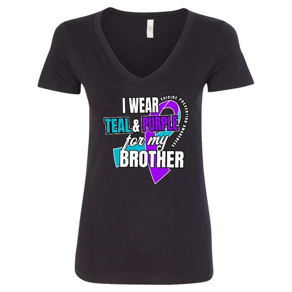 Inktastic Suicide Prevention I Wear Teal and Purple for My Brother Women's V-Neck T-Shirt