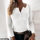 thumbnail image 5 of Túnica de manga larga con cuello en V y botones para mujer: top liso acanalado, estilo informal, poliéster, fácil de combinar con vaqueros/abrigos, para todas las estaciones., 5 of 8