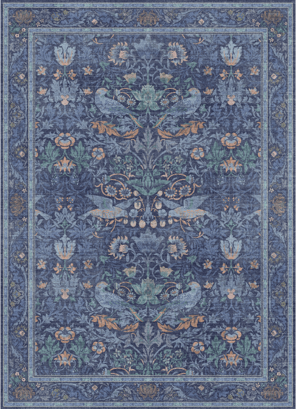 KUETH 8'x10' Vintage Floral Area Rugs for Living Room, Non Slip Machine Washable Forest Bird Rug, Low Pile Print Rug for Bedroom Dining Room Home Office