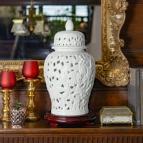 18" Bamboo Lattice Temple Jar - White