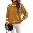 thumbnail image 3 of Fall Sweaters for Women Trendy Cute Cozy - Long Sleeve Colorblock Knitted Pullover Tops Caramel Color XL, 3 of 7