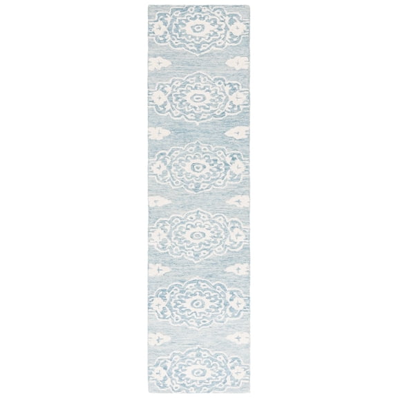 Safavieh  Handmade Ebony Asena Modern Wool Rug 2'3" x 9' Runner - Ivory/Light Blue