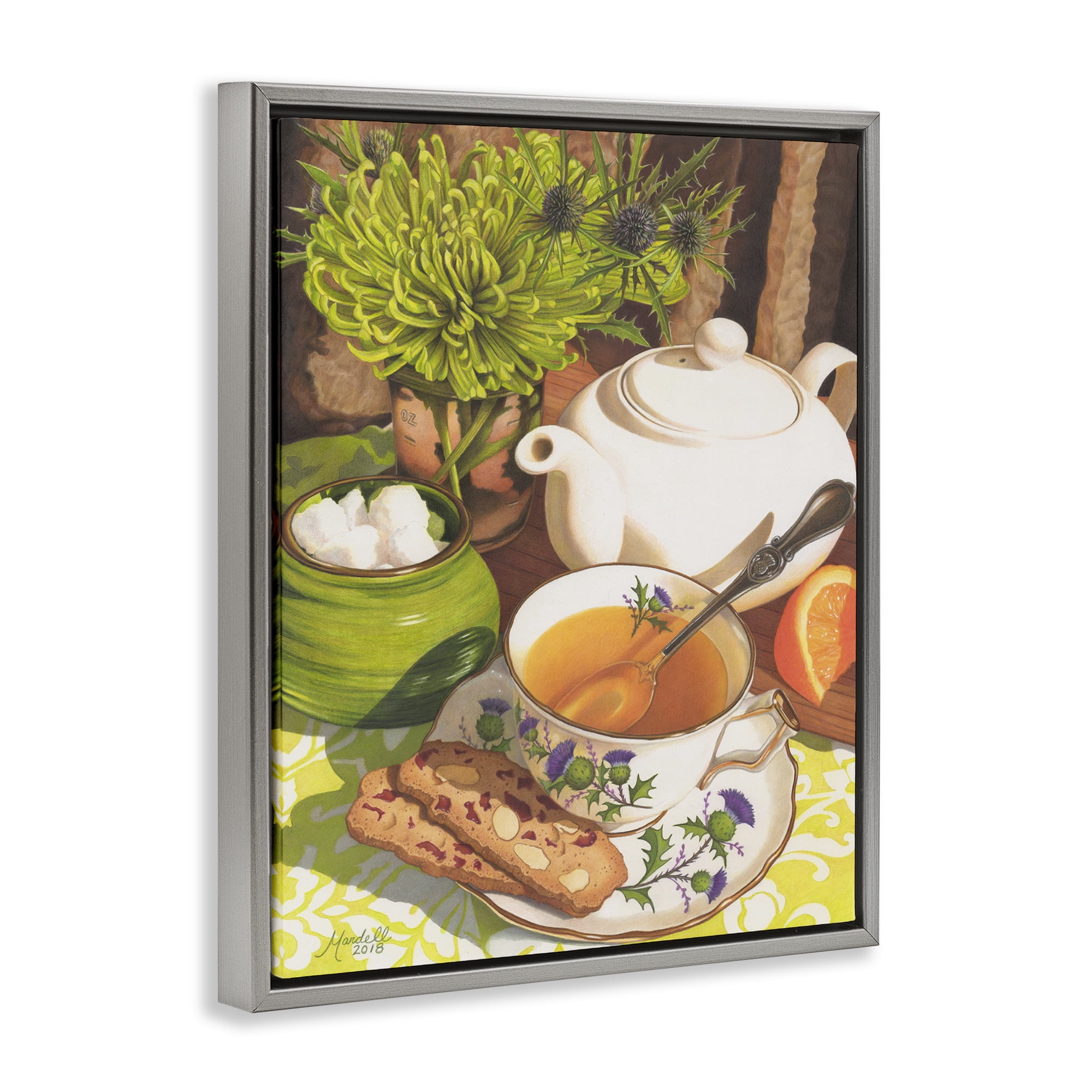Stupell Industries Tea & Biscuits Scene Food & Beverage Painting Gray Floater Framed Art Print Wall Art, 25 x 31