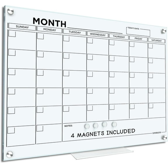 Magnetic 18”x24” Glass Whiteboard Calendar Planner White Board